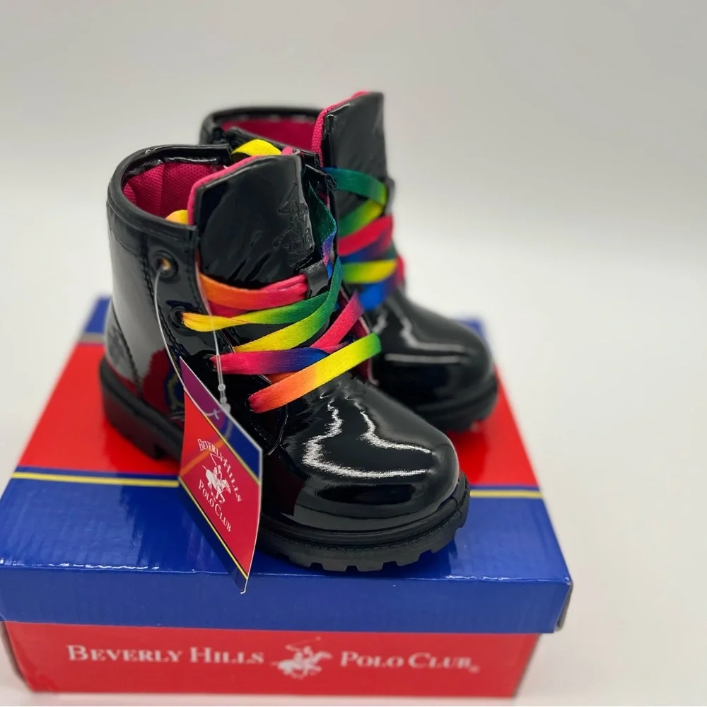 Beverly Hills Hills Girls Shiny Colored Lace-Up Trendy Boots Sz 9T